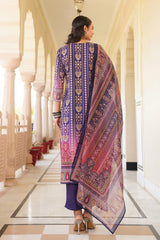purple rayon blend ethnic motifs printed straight kurta trouser with dupatta 