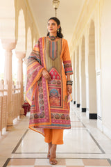 yellow rayon blend ethnic motifs printed straight kurta trouser with dupatta 