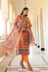 yellow rayon blend ethnic motifs printed straight kurta trouser with dupatta 