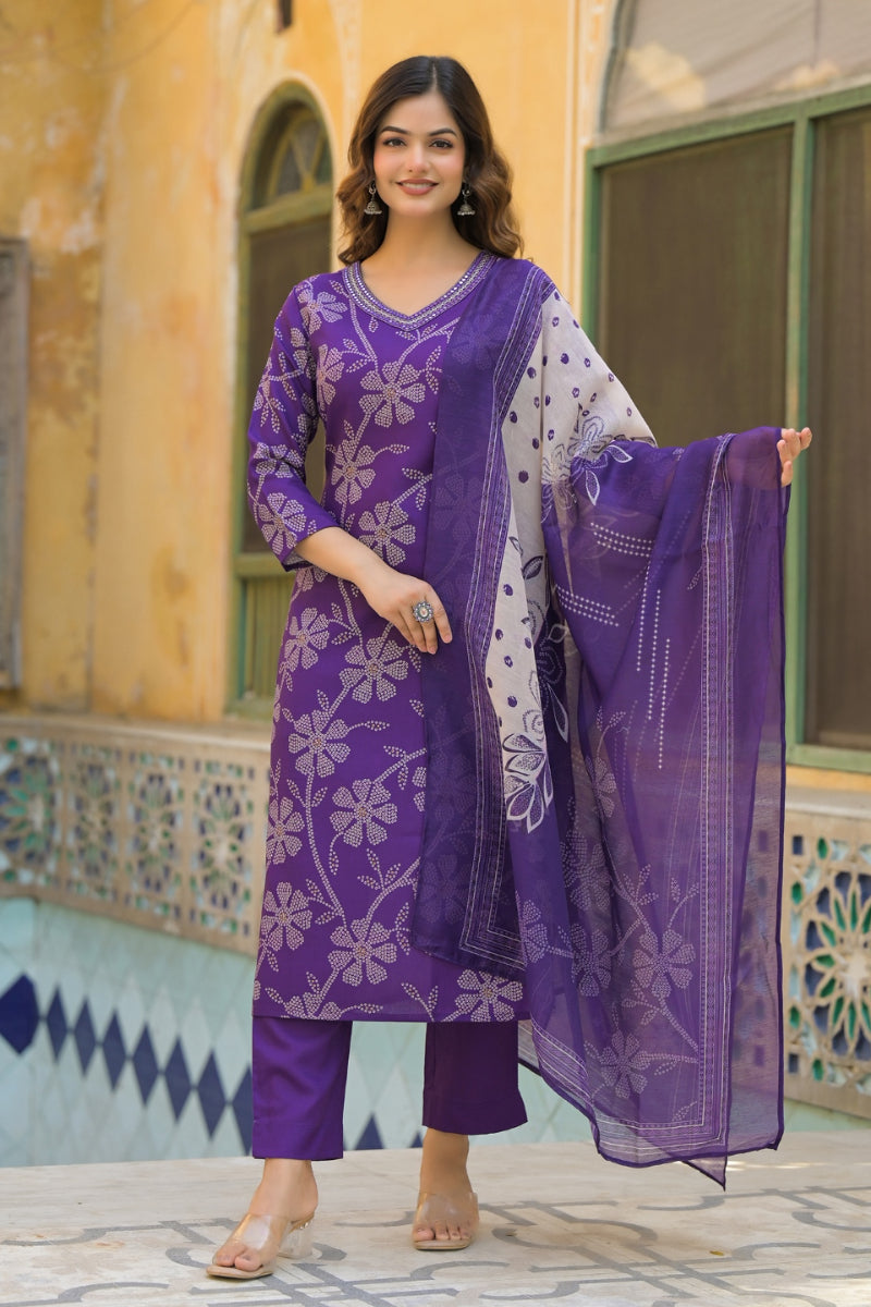 purple-rayon-blend-bandhani-printed-straight-kurta-trouser-with-dupatta-skskd3083