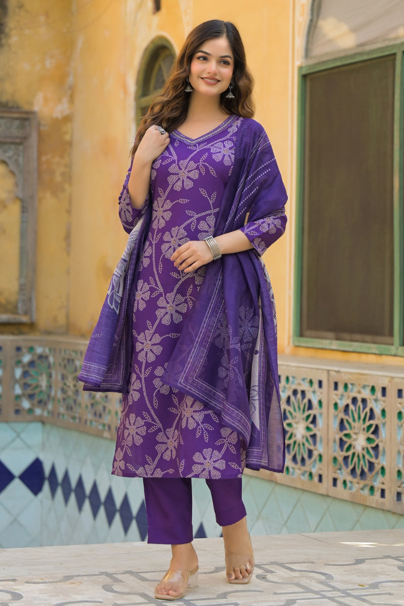 purple-rayon-blend-bandhani-printed-straight-kurta-trouser-with-dupatta-skskd3083