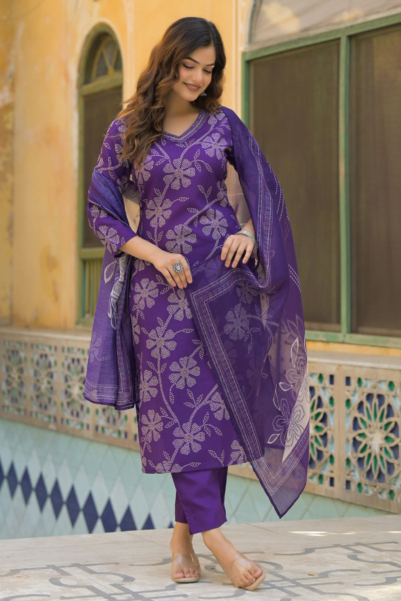 purple-rayon-blend-bandhani-printed-straight-kurta-trouser-with-dupatta-skskd3083