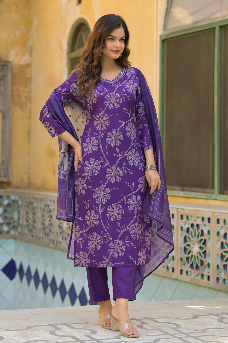 purple-rayon-blend-bandhani-printed-straight-kurta-trouser-with-dupatta-skskd3083