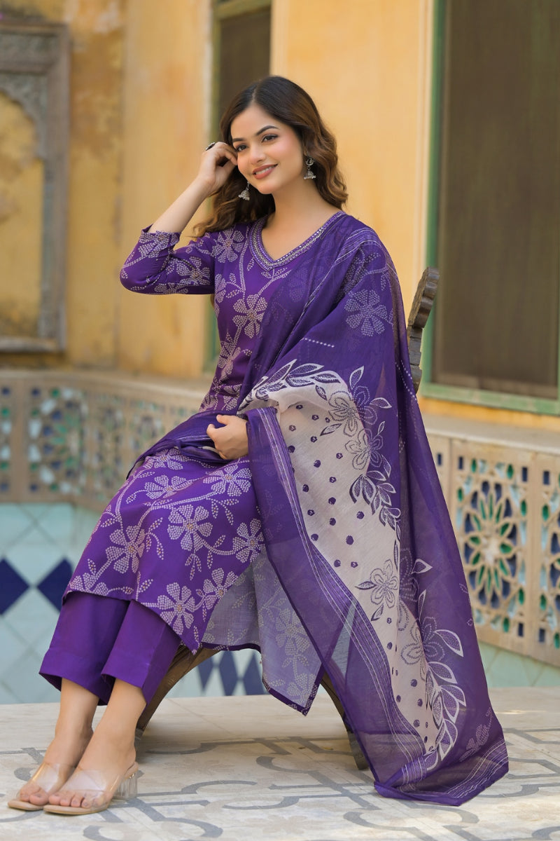 purple-rayon-blend-bandhani-printed-straight-kurta-trouser-with-dupatta-skskd3083