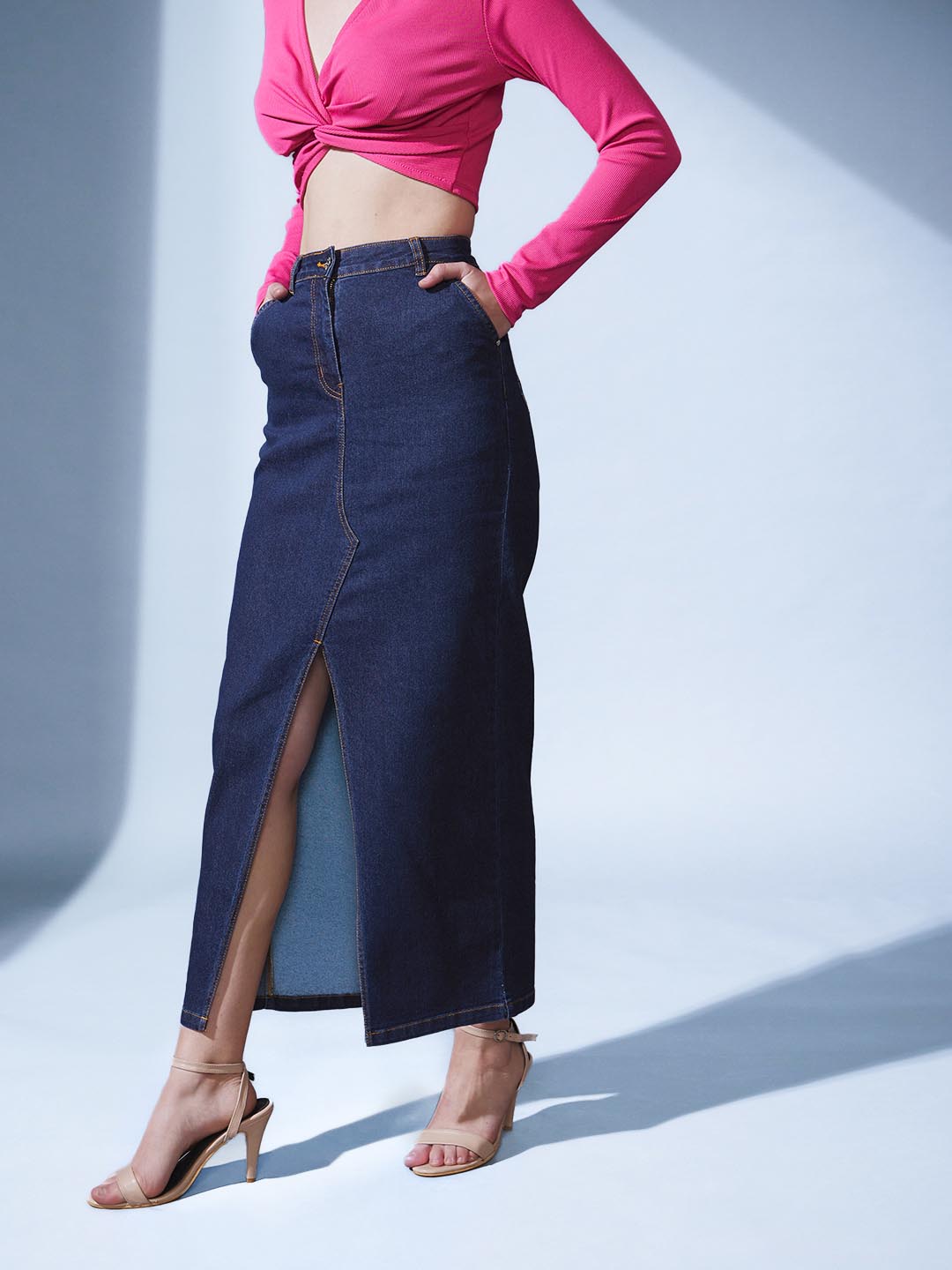 Denim Slit Skirt