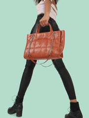 Haute Sauce-Quilted Zip Lock Hand Bag with Chain Strap