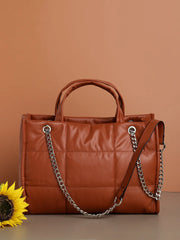 Haute Sauce-Quilted Zip Lock Hand Bag with Chain Strap
