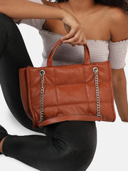 Haute Sauce-Quilted Zip Lock Hand Bag with Chain Strap