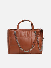 Haute Sauce-Quilted Zip Lock Hand Bag with Chain Strap