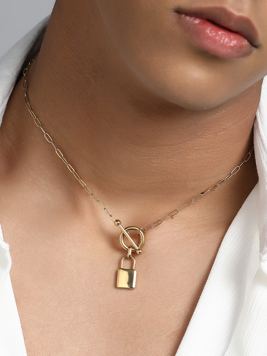 The Anchor's Lock Chain Necklace - California Gold