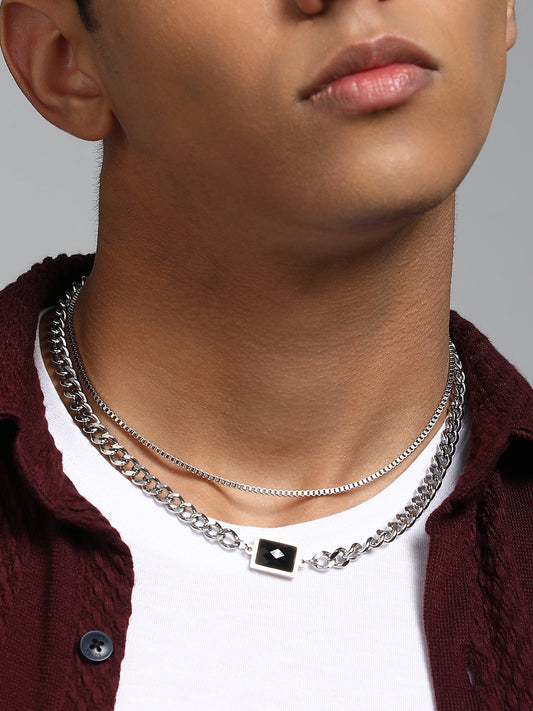The Block Multi Layer Necklace Metallic Silver