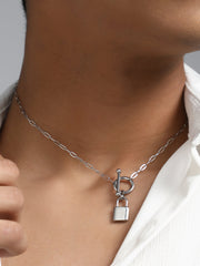 The Anchor's Lock Chain Necklace - Metallic Silver