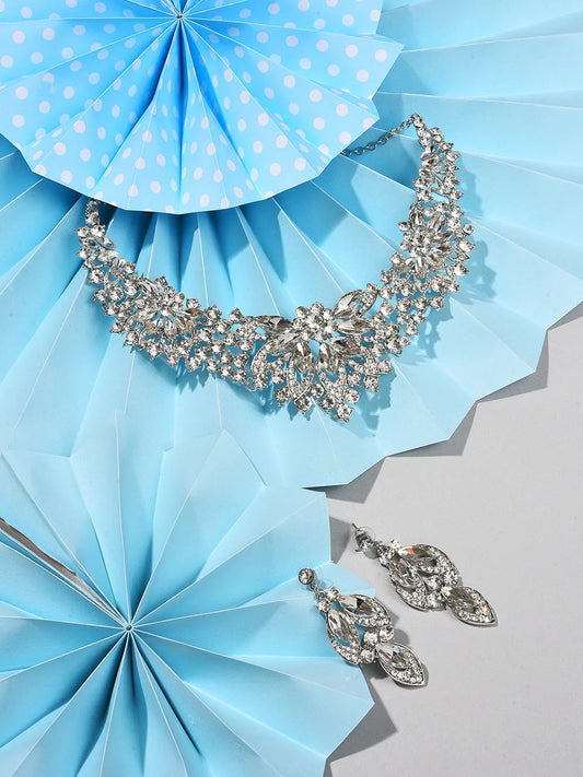 Silver Plated Designer Stone Necklace and Earring Set