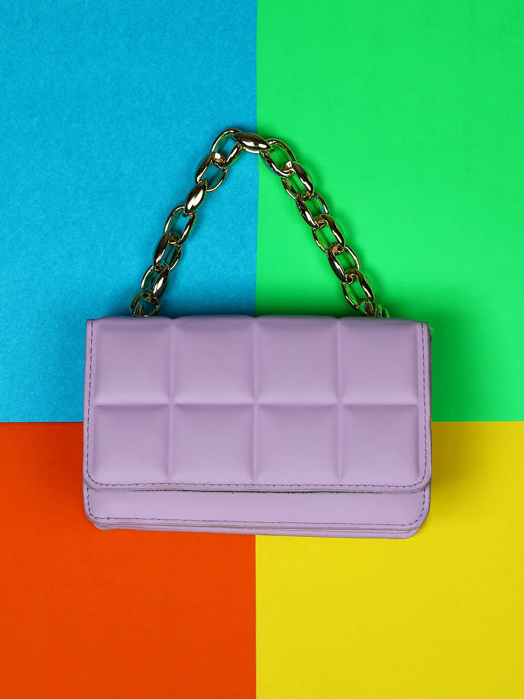 Haute Sauce-Quilted Magnet Lock Hand Bag with Chain detail