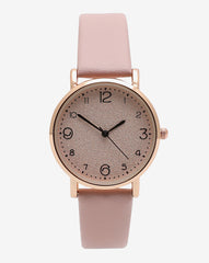 Dusky Pink Analog Round Dial With Black Hour Marker & Pink Leather Strap