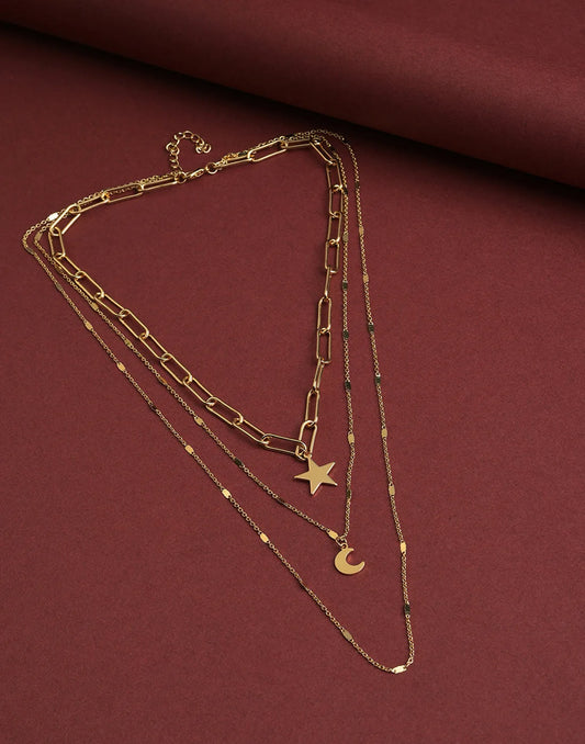 SOHI - Pack of 3 Gold Plated Star Shaped Necklace
