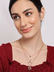 مجموعة من 3 سلاسل عصرية مطلية بالذهب ومرصعة بالزركونيا