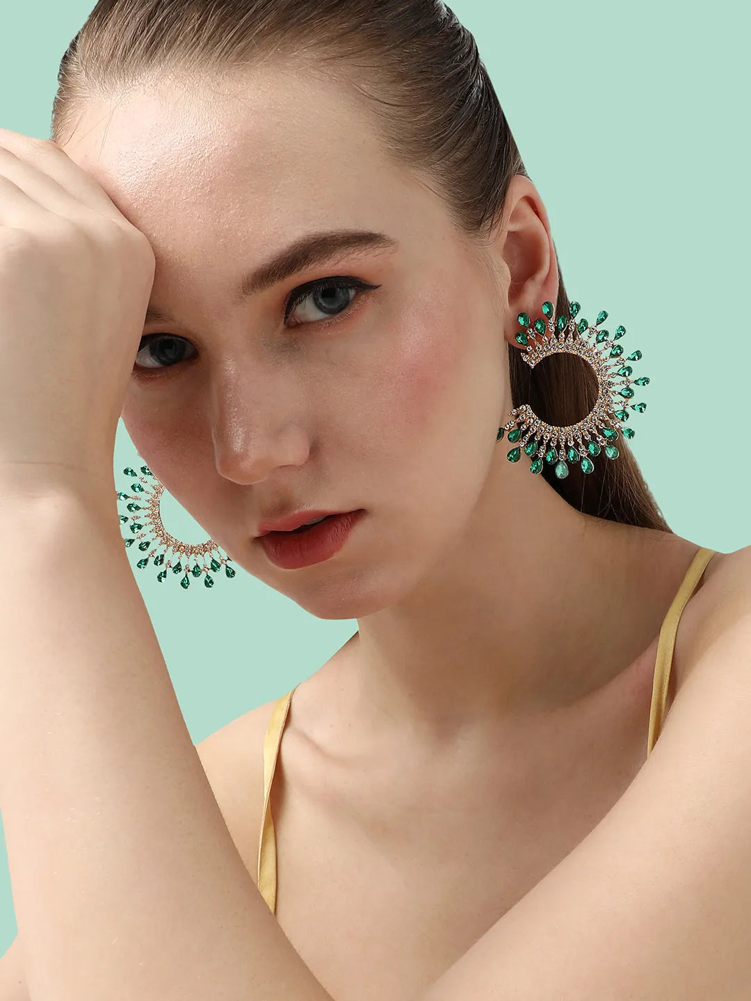 SOHI - Gold Plated Designer Stone Party Hoop Earring For Women