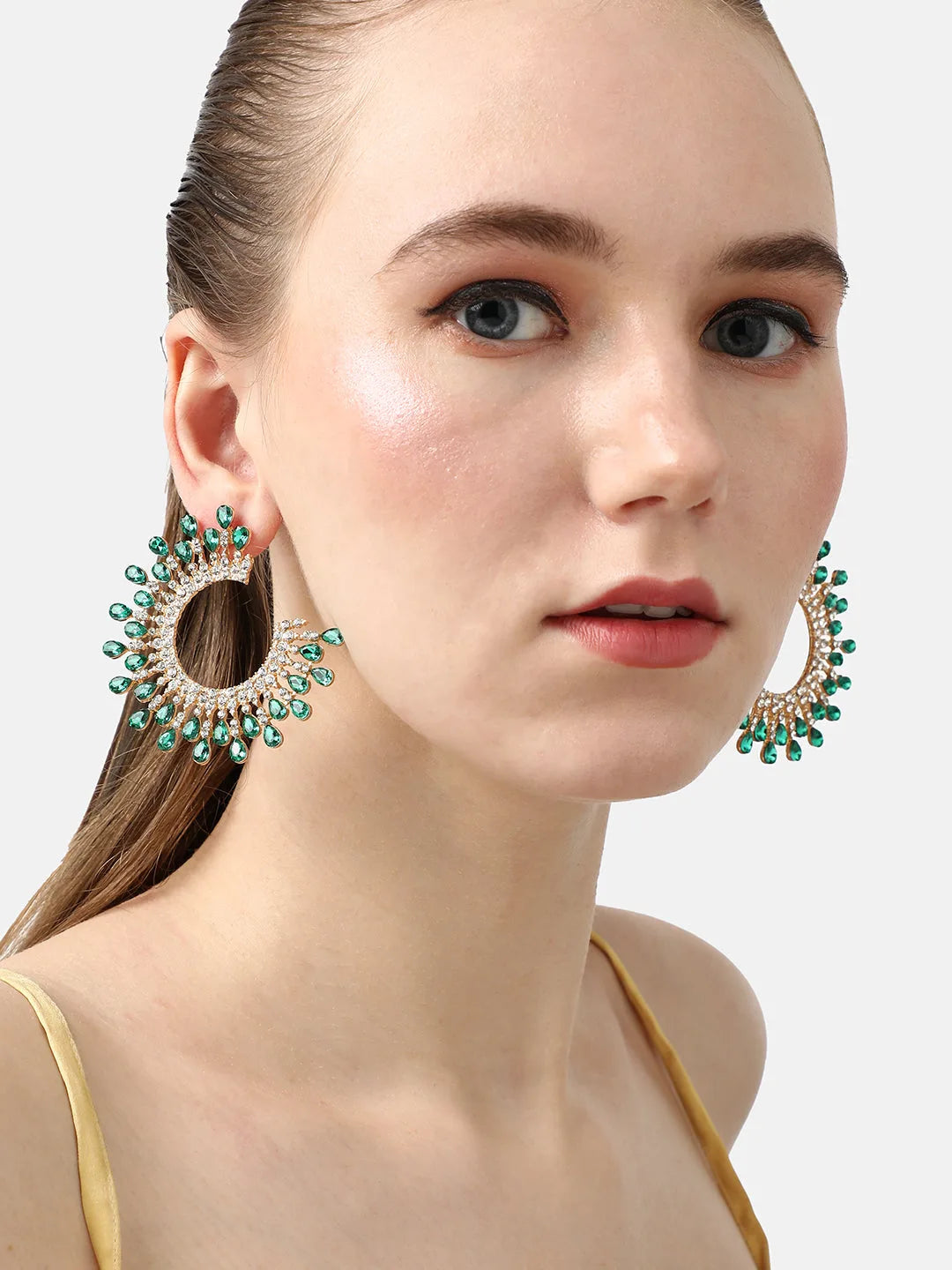 SOHI - Gold Plated Designer Stone Party Hoop Earring For Women
