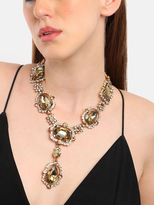 SOHI - Gold Plated Party Designer Stone Statement Necklace For Women