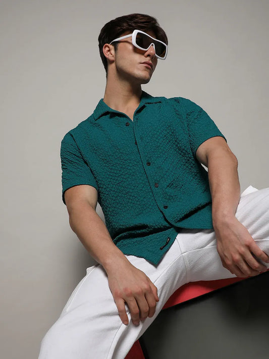 Self-Design Creased Striped Shirt