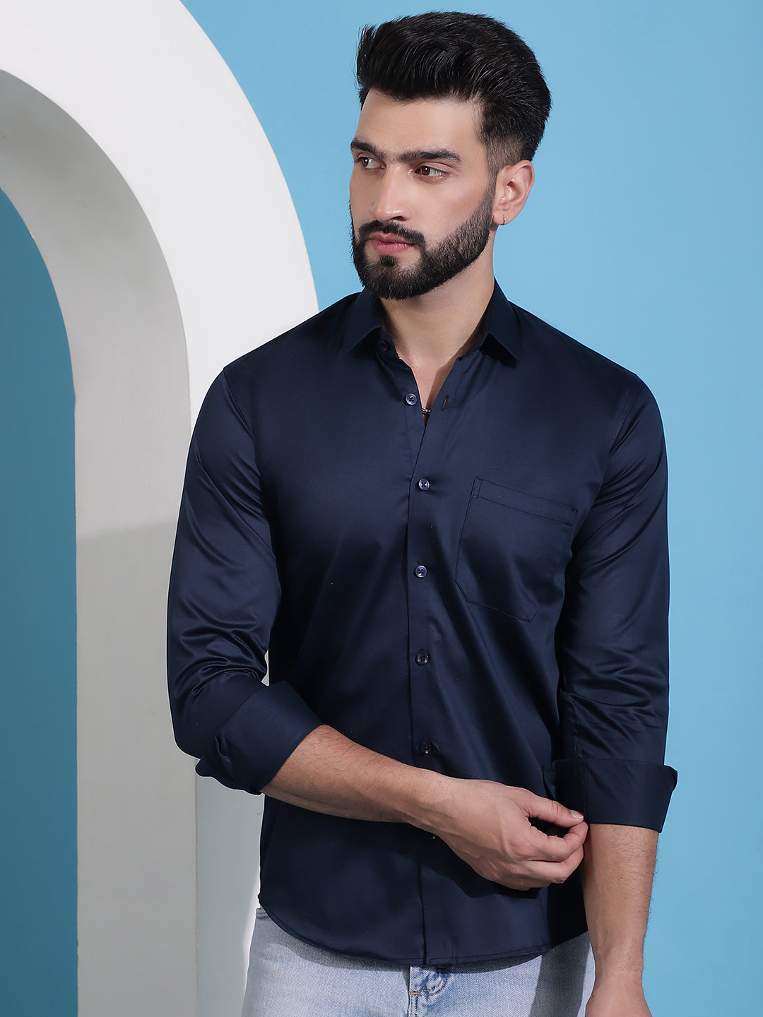Mens Cotton Solid Casual Shirt