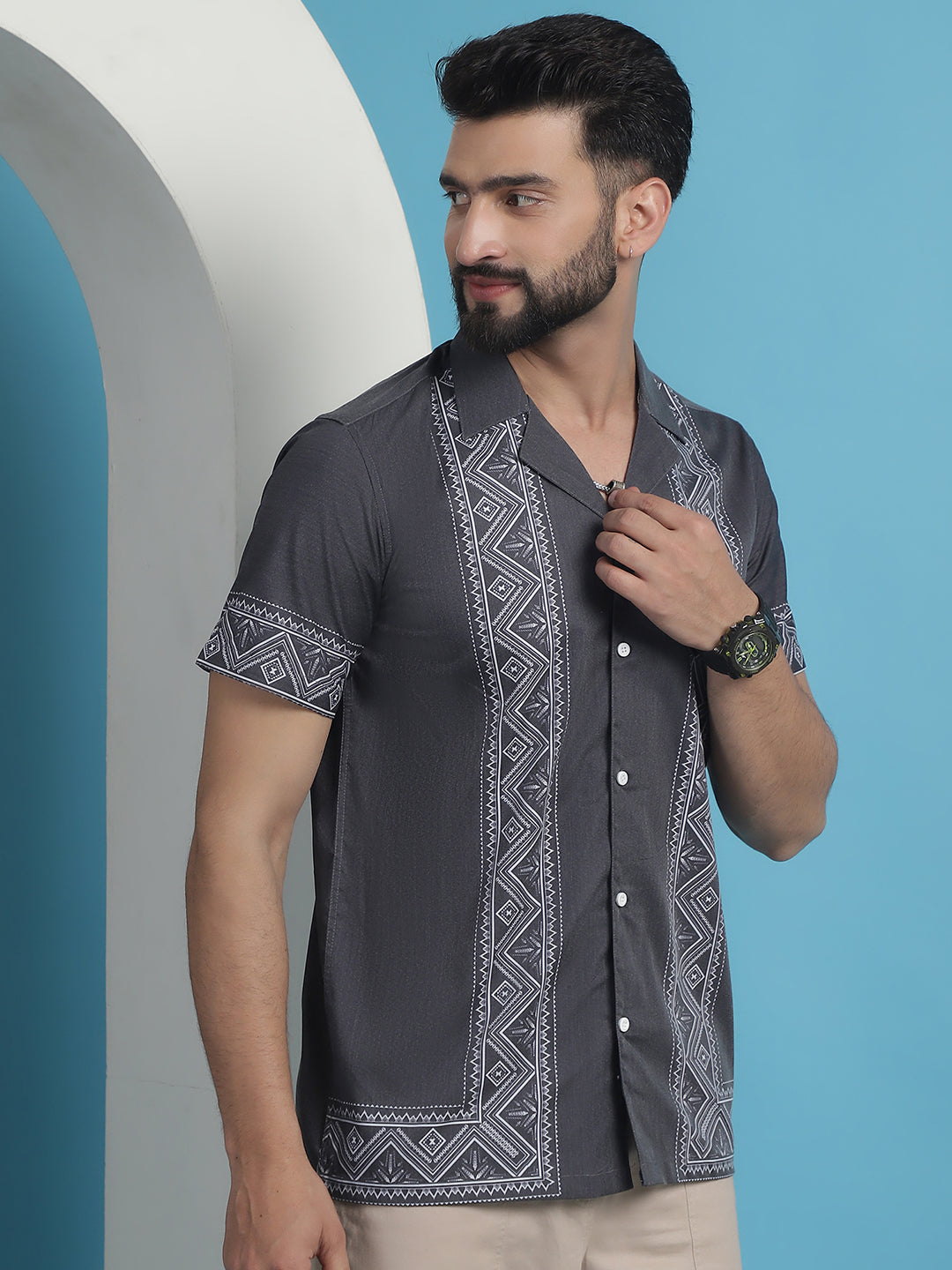 Printed Half Sleeve Lycra Shirt For Men
