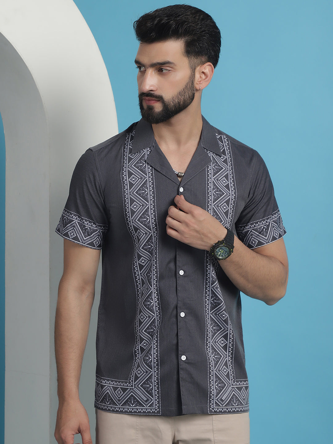 Printed Half Sleeve Lycra Shirt For Men