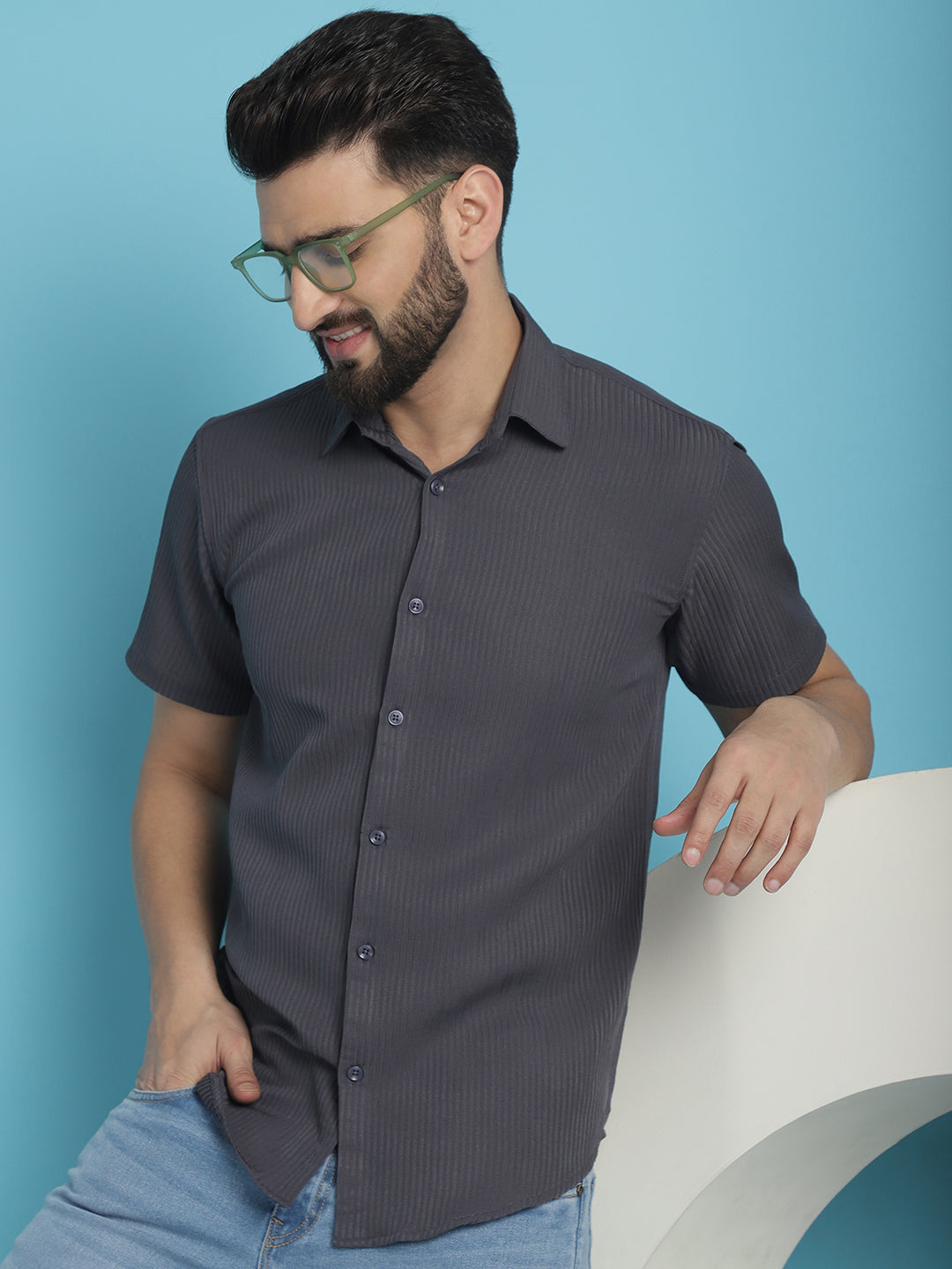 Striped Half Sleeve Casual Shirt For Mens