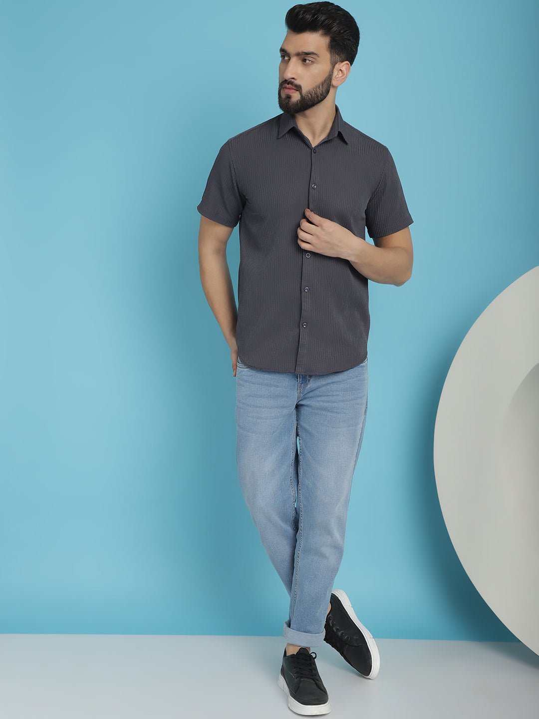 Striped Half Sleeve Casual Shirt For Mens