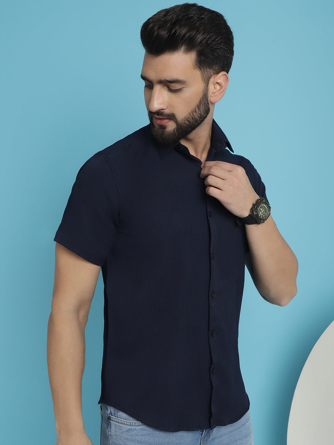 Striped Half Sleeve Casual Shirt For Mens