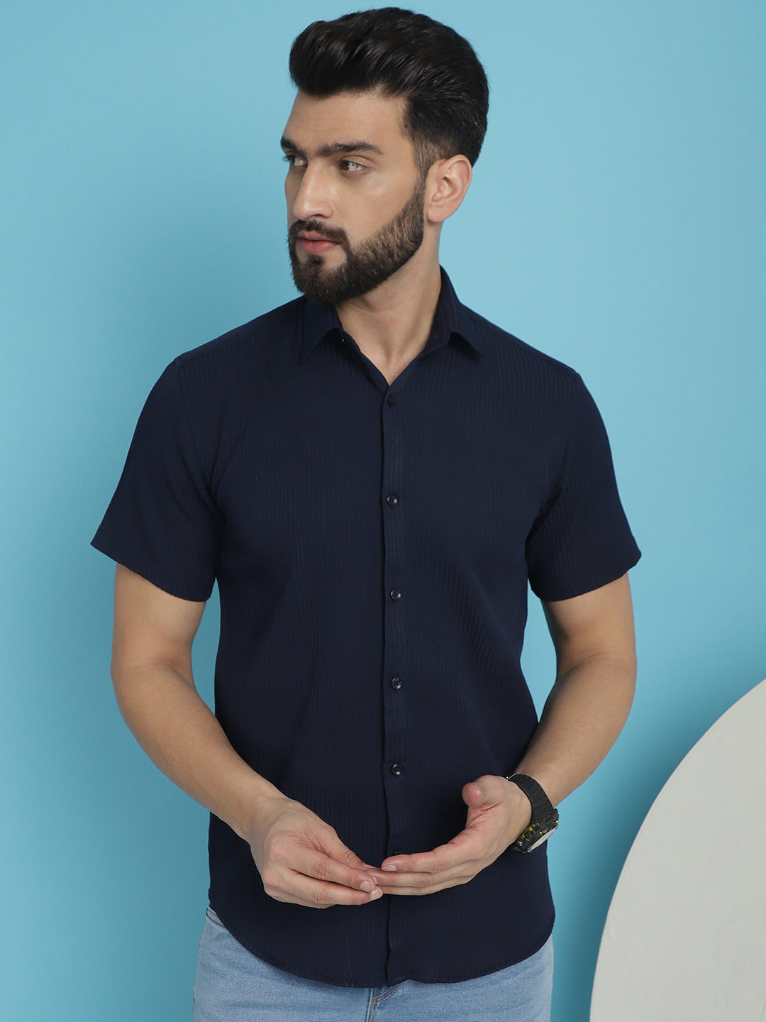 Striped Half Sleeve Casual Shirt For Mens