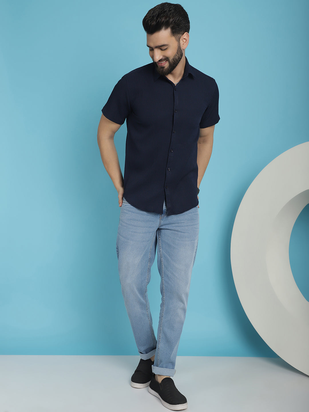 Striped Half Sleeve Casual Shirt For Mens