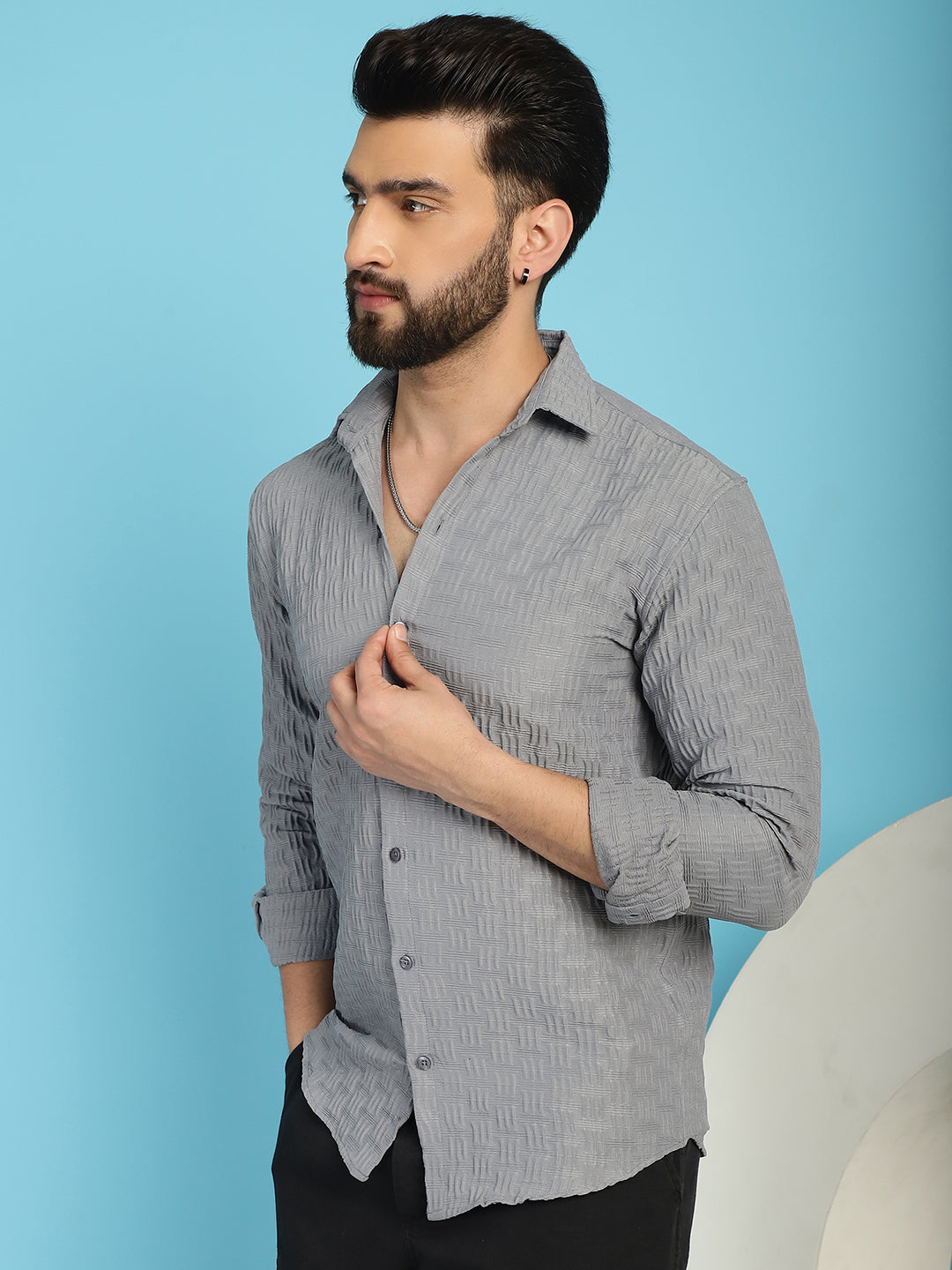Woven Design Casual Shirt For Mens