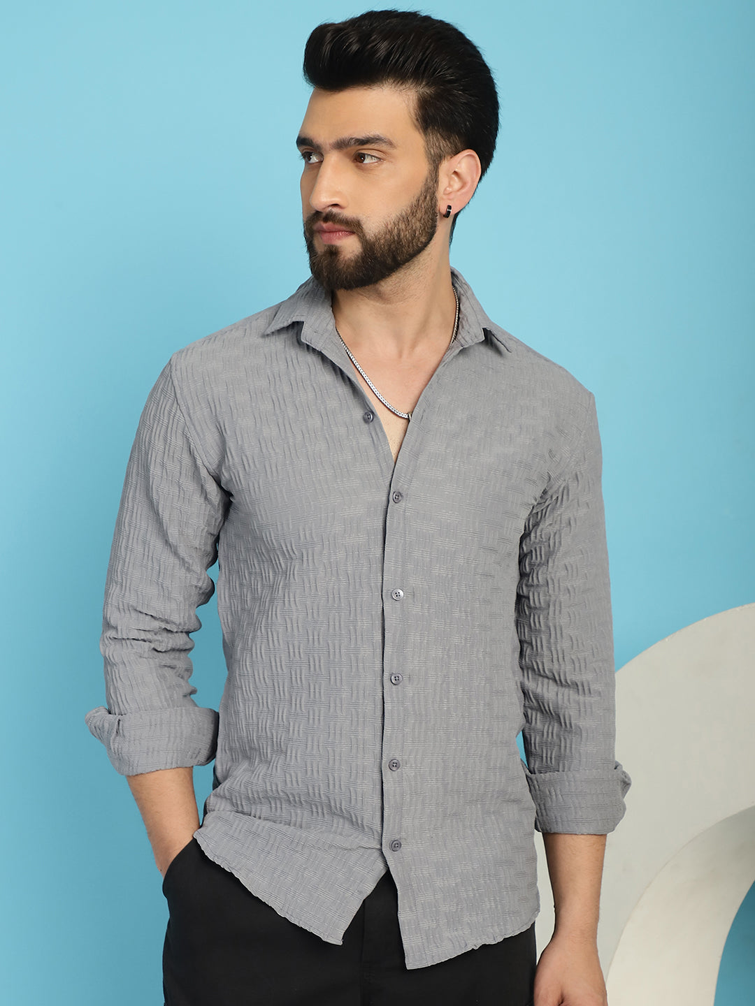 Woven Design Casual Shirt For Mens