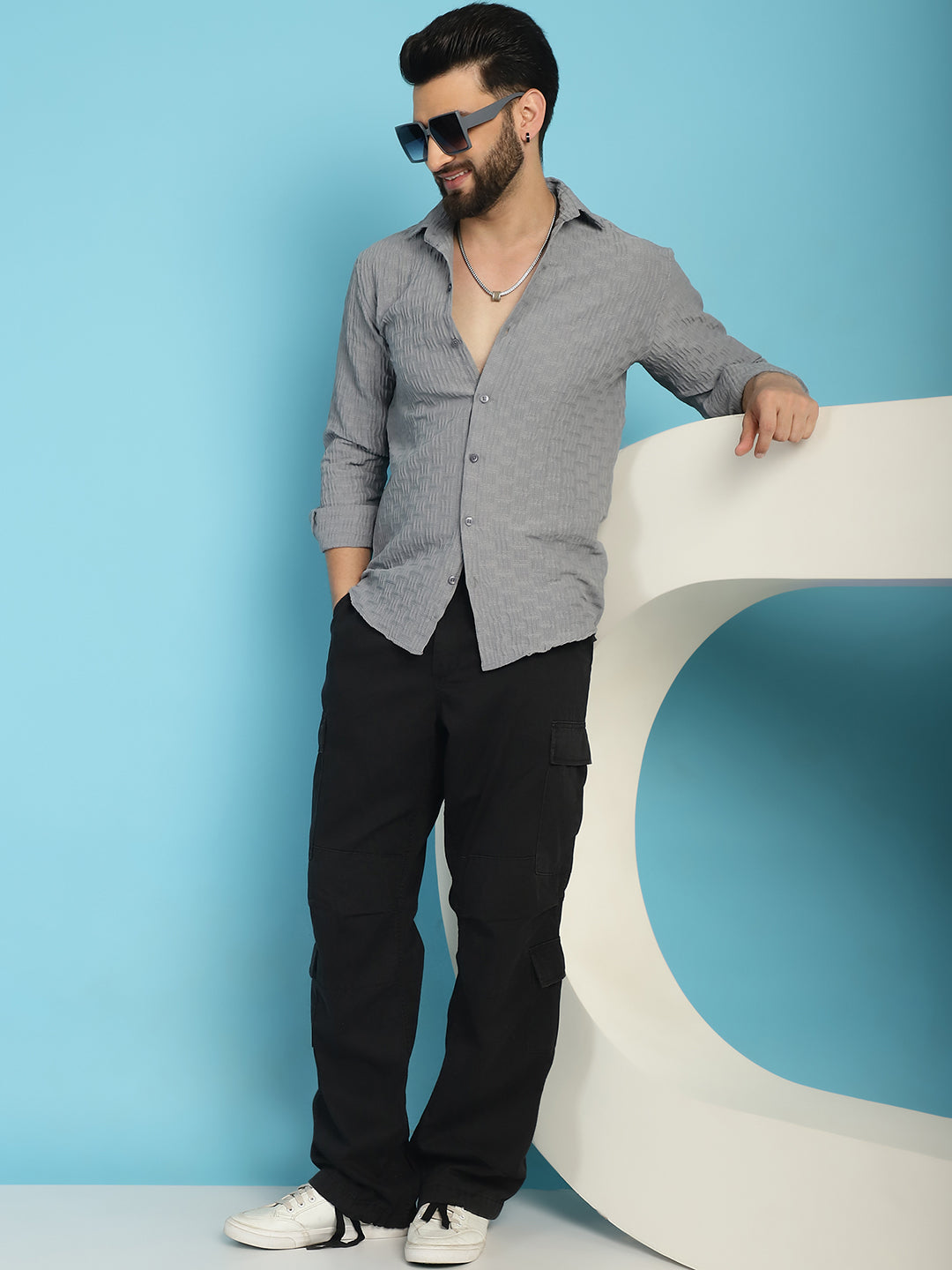 Woven Design Casual Shirt For Mens