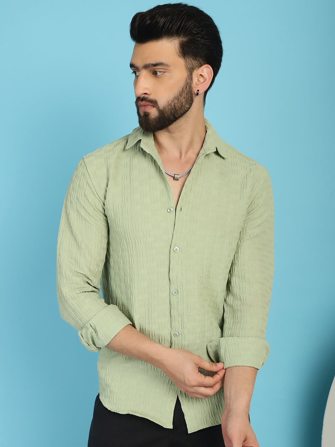 Woven Design Casual Shirt For Mens