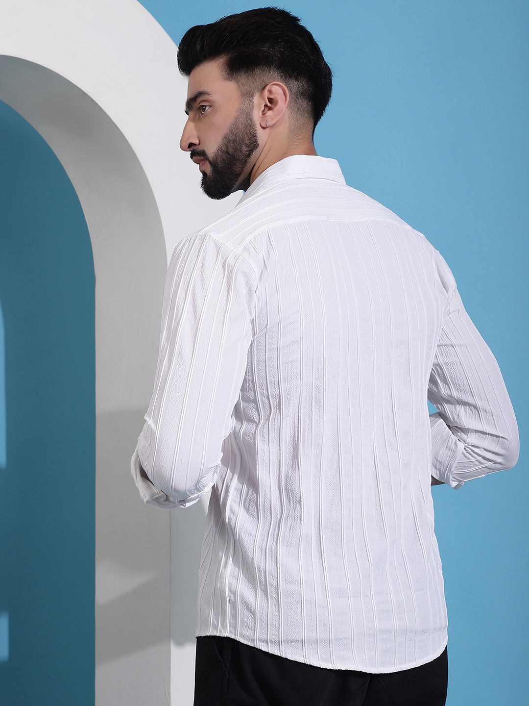 White Striped Casual Shirt For Mens