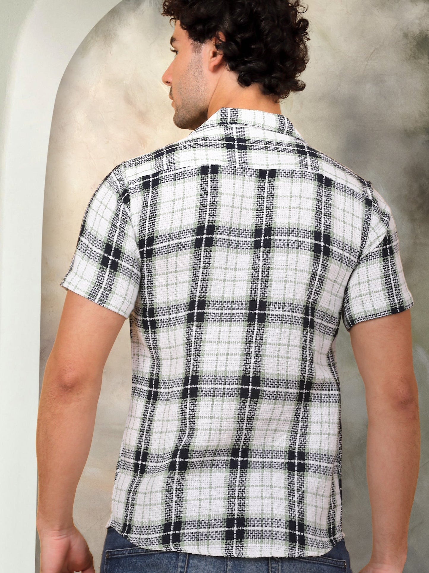 Checked Half Sleeve Cotton Shirt For Men