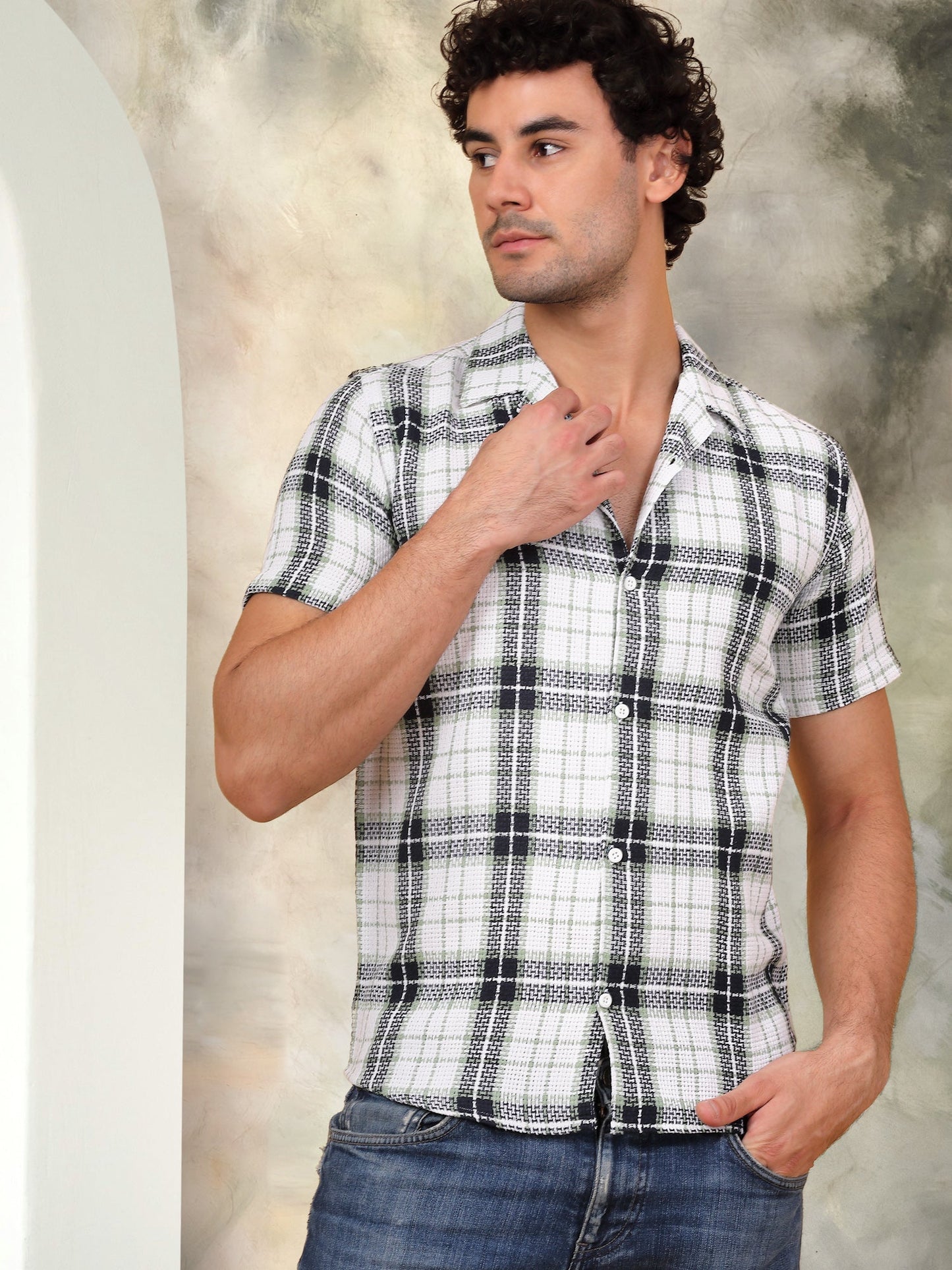 Checked Half Sleeve Cotton Shirt For Men