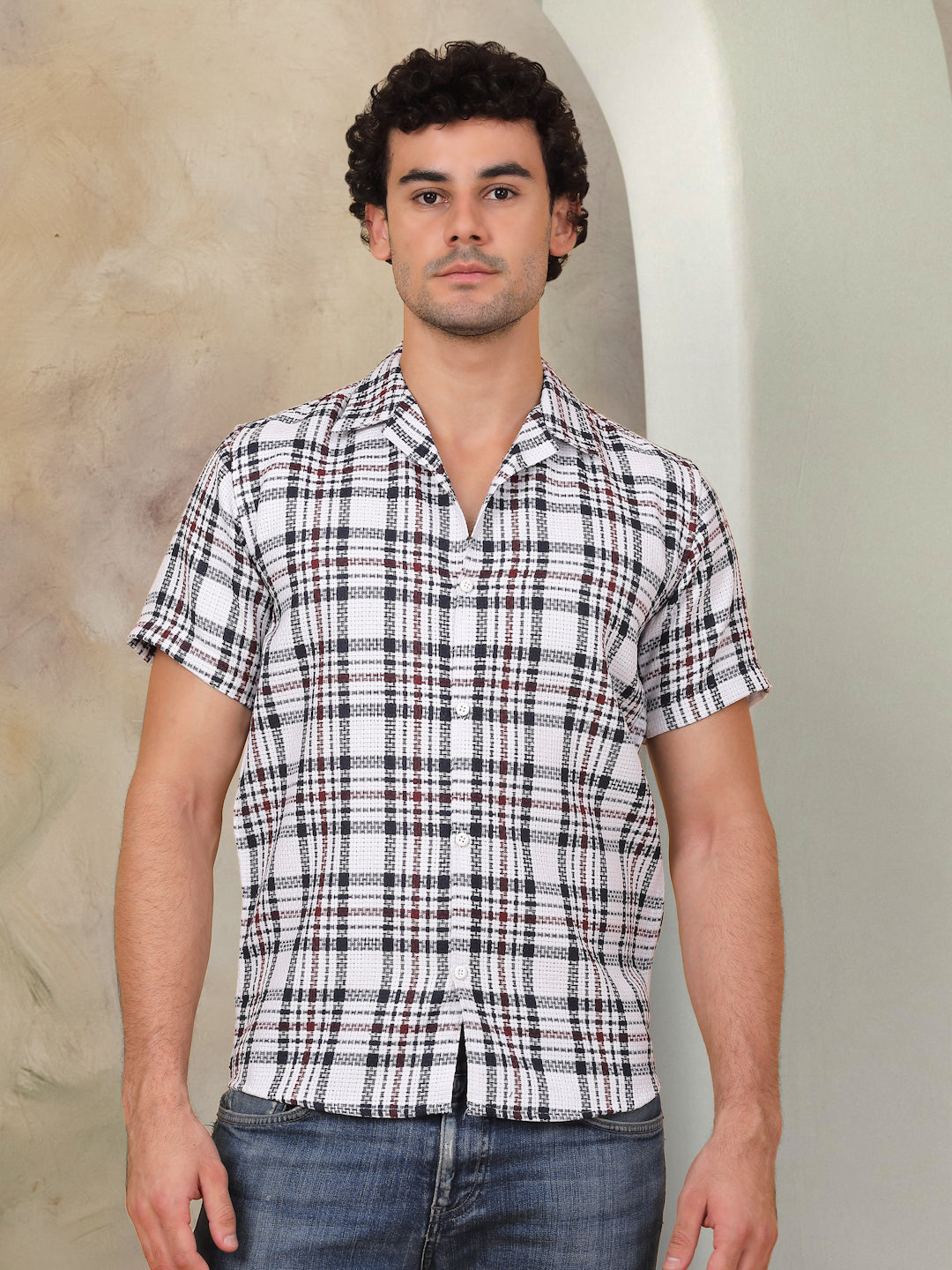 Checked Half Sleeve Cotton Shirt For Men
