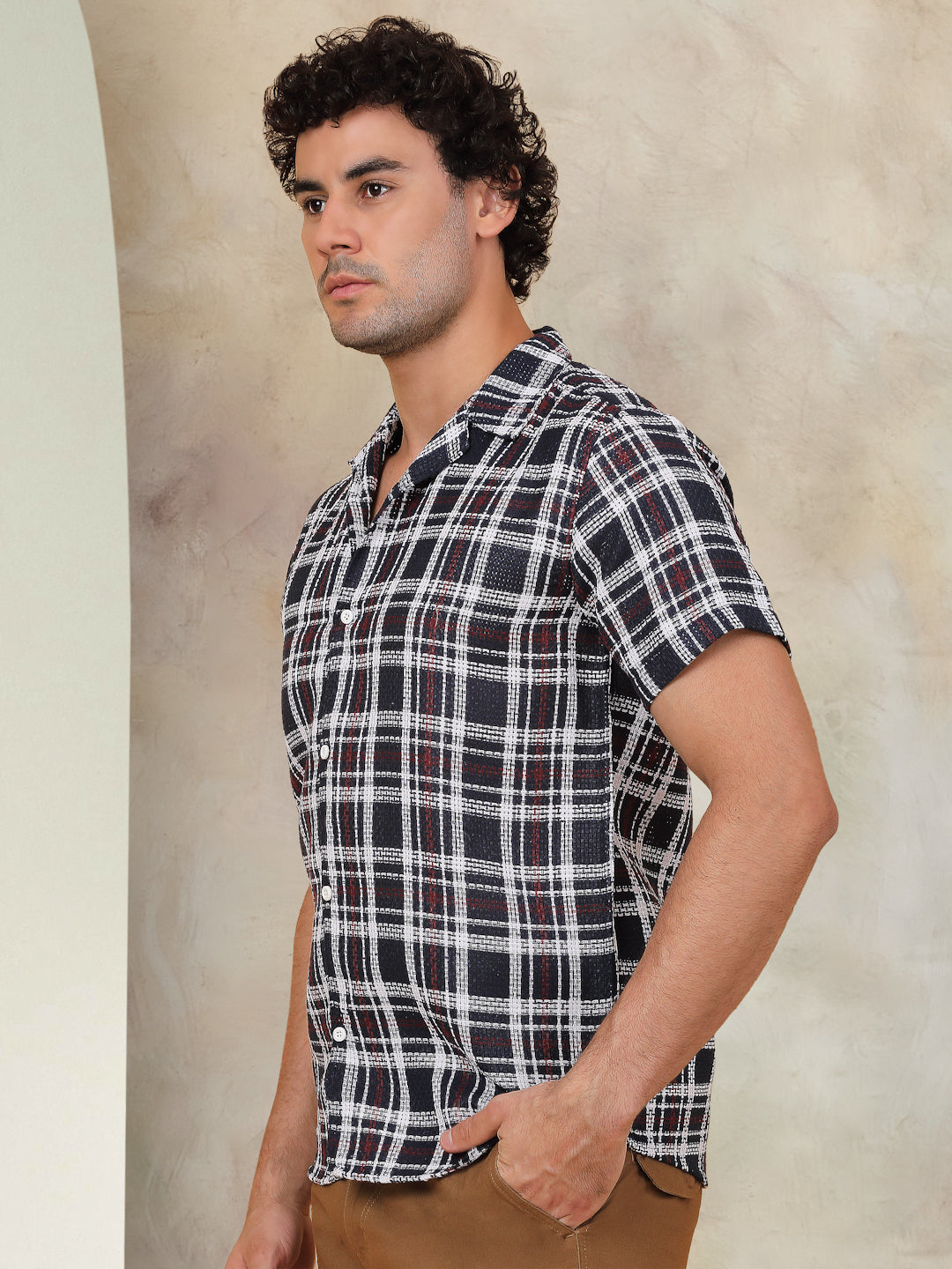 Checked Half Sleeve Cotton Shirt For Men