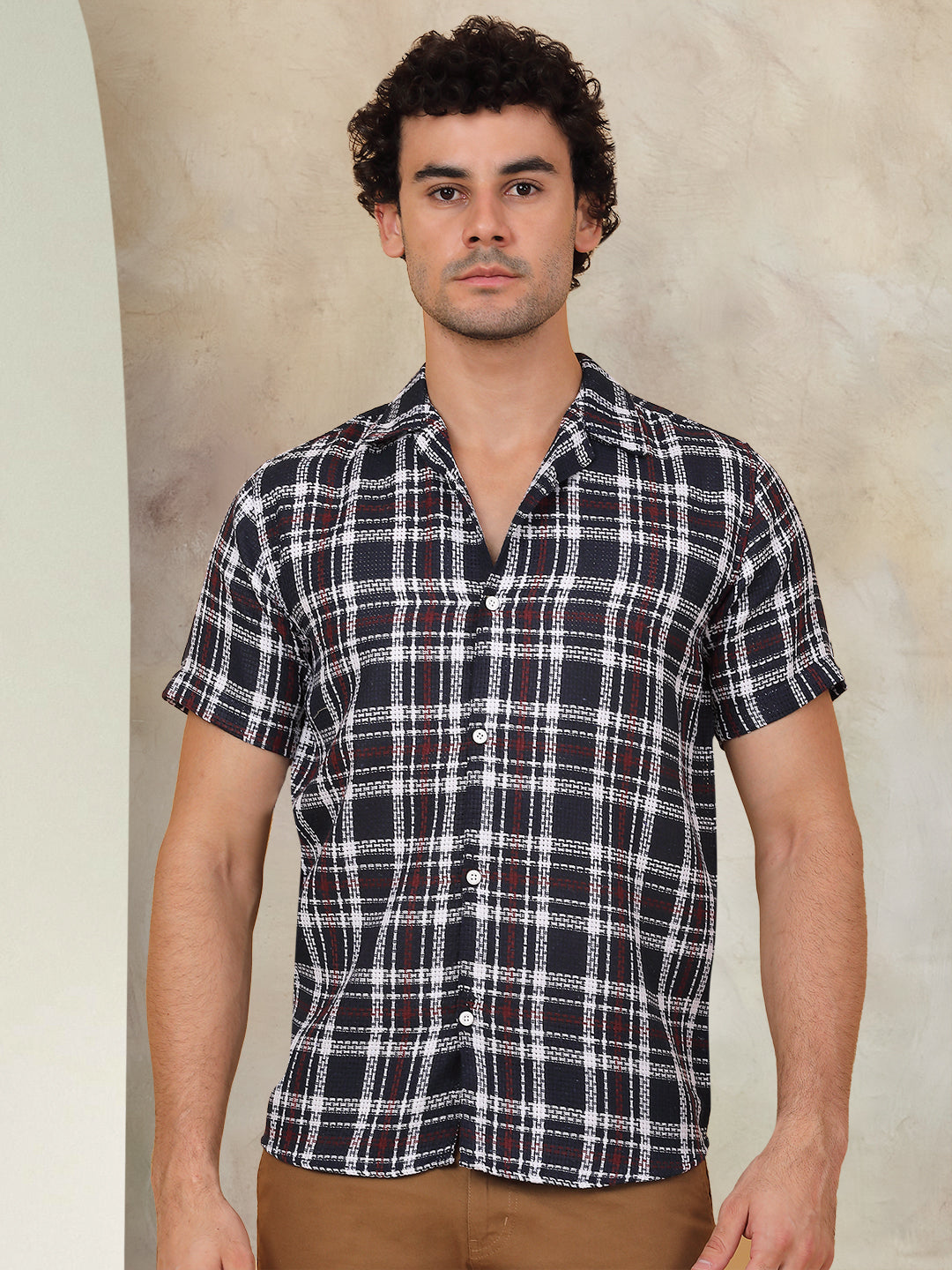 Checked Half Sleeve Cotton Shirt For Men