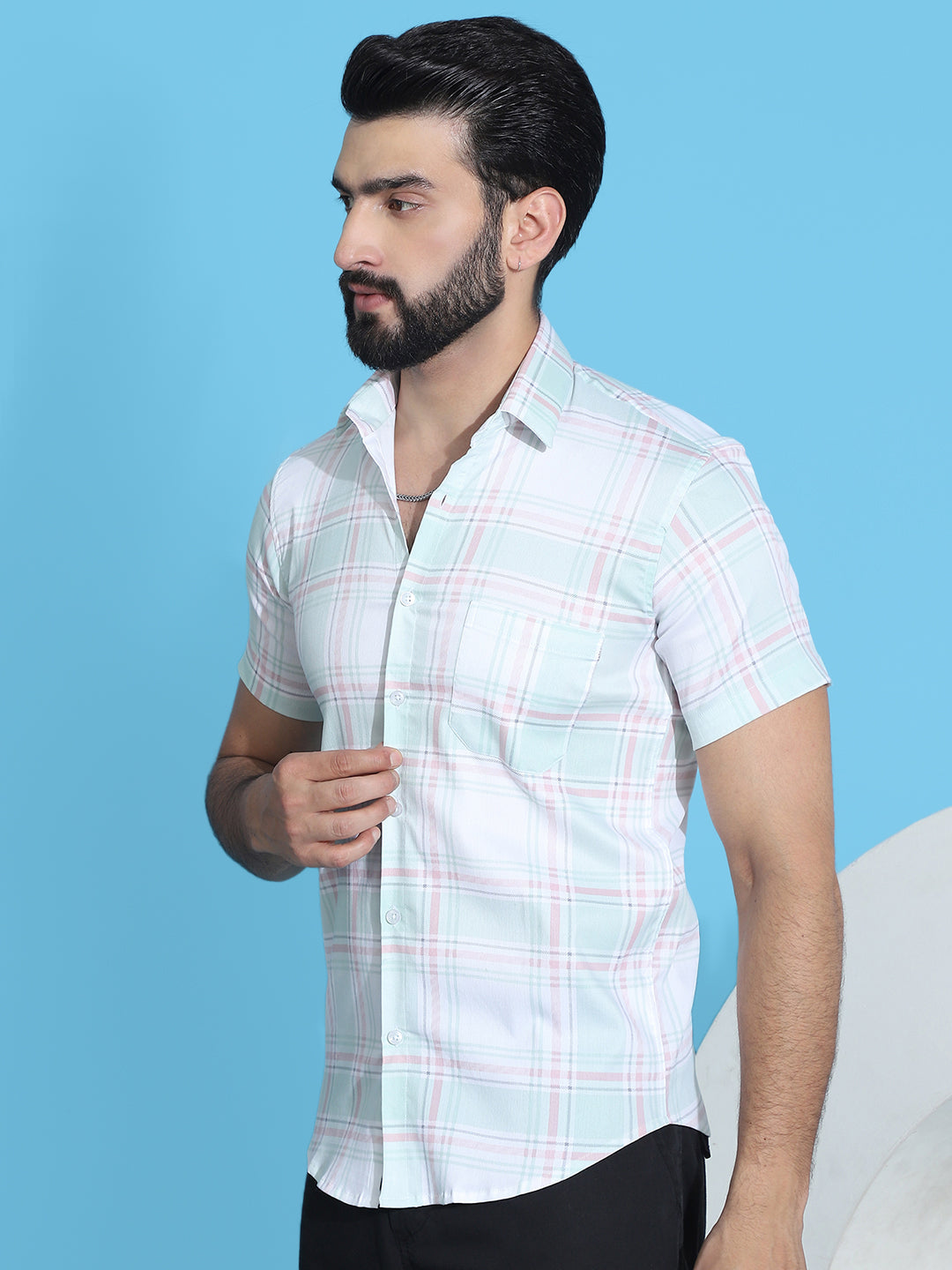 Checked Half Sleeve Cotton Shirt For Men