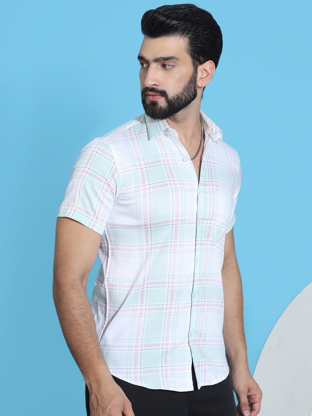 Checked Half Sleeve Cotton Shirt For Men