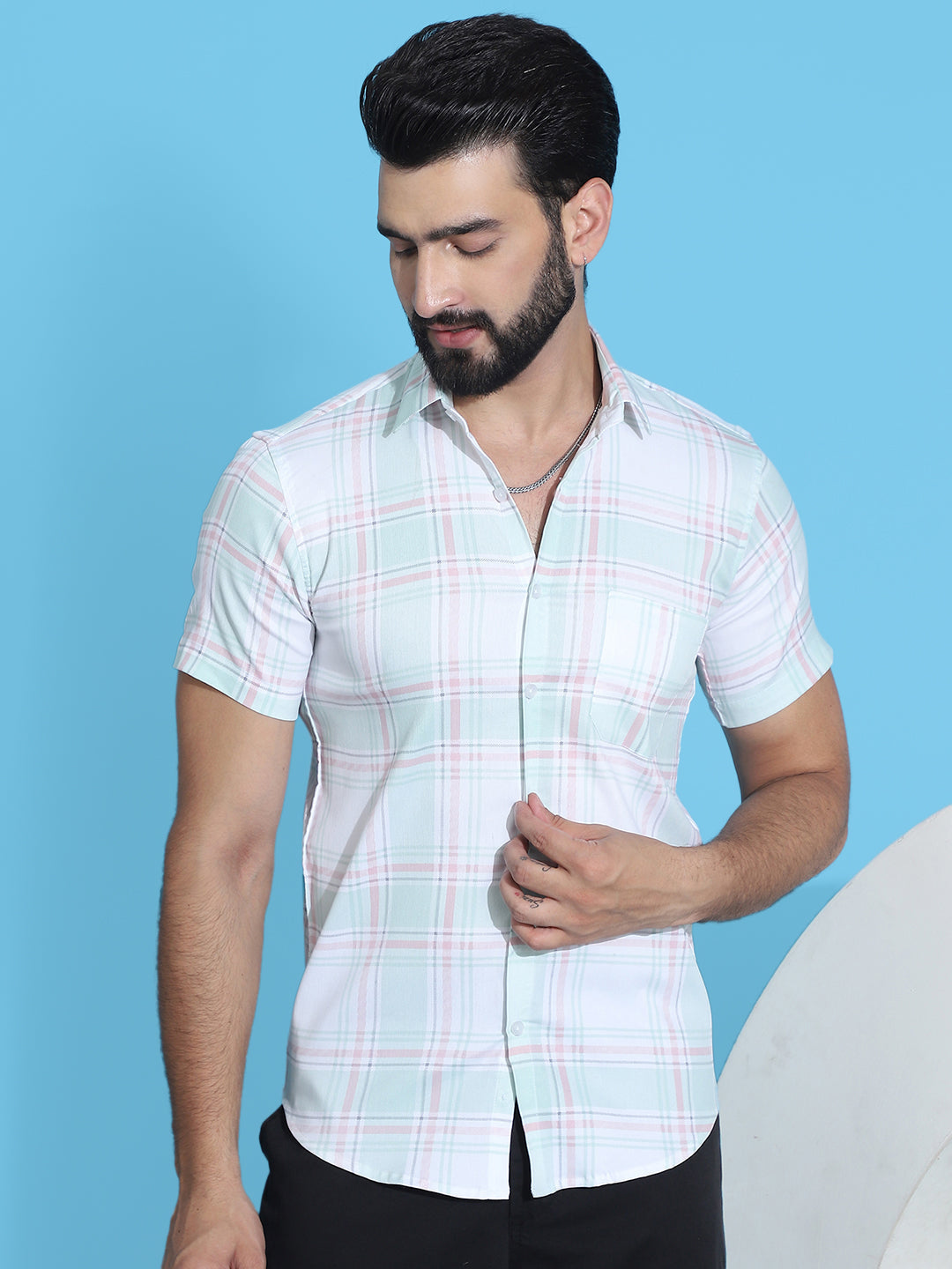 Checked Half Sleeve Cotton Shirt For Men