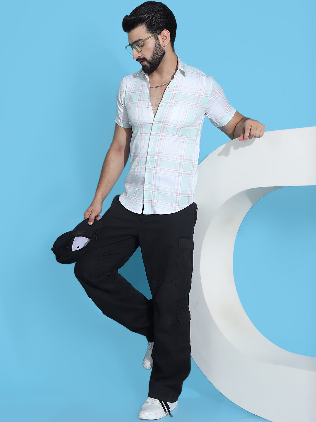 Checked Half Sleeve Cotton Shirt For Men