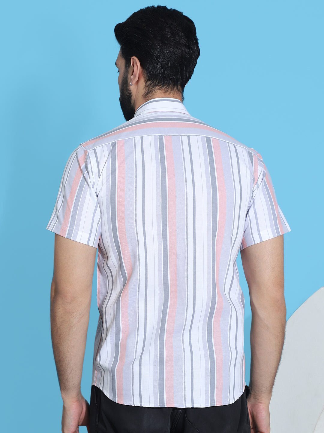 Striped Half Sleeve Cotton Lycra Shirt For Men