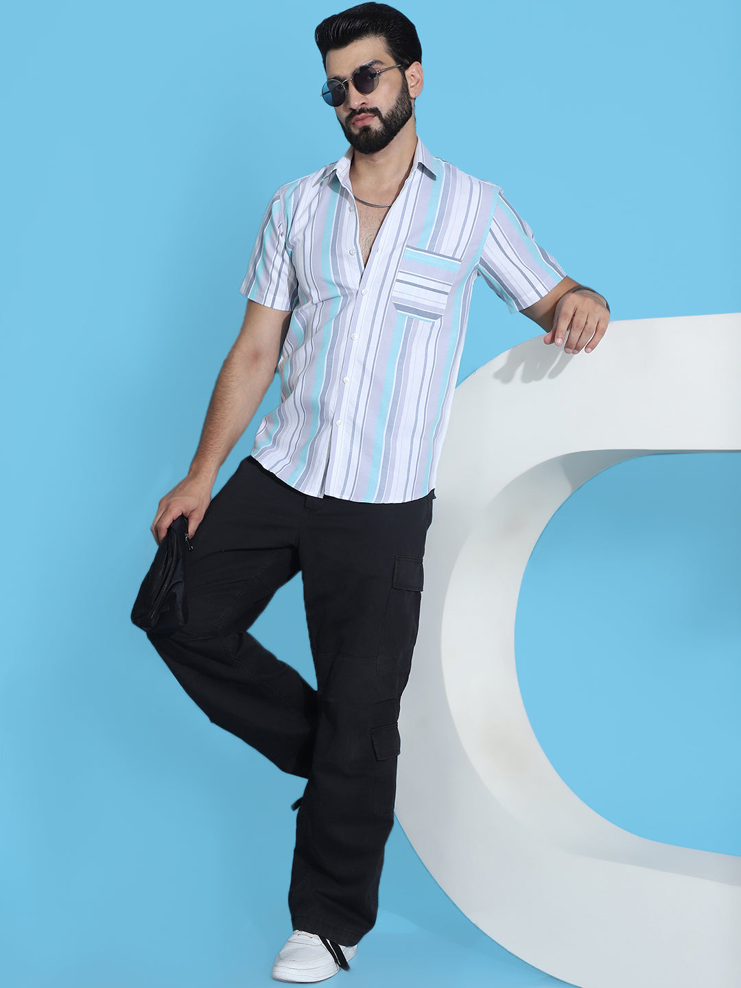 Striped Half Sleeve Cotton Lycra Shirt For Men