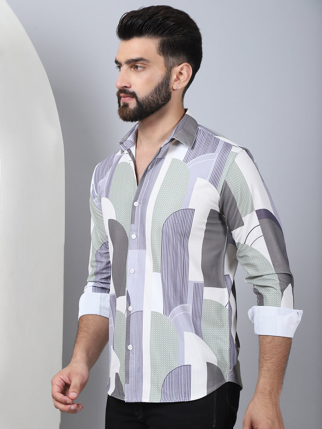 Abstract Printed Spread Collar Cotton Casual Shirt For Men